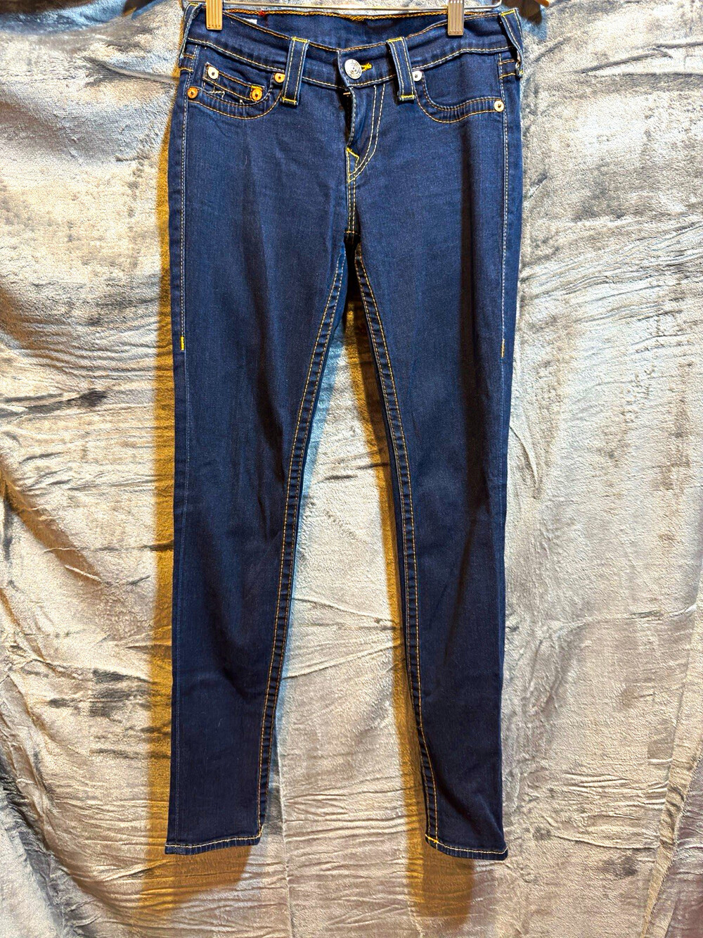 True Religion World Tour Womens Dark Wash Skinny Slim Low Rise Blue Jeans 28